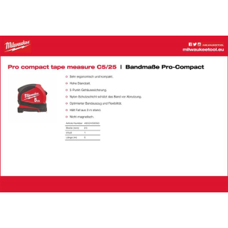 MILWAUKEE® Pro-Compact Bandmaß 5 m (4932459593)