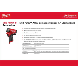 (5) M12 FIW14-0 | FUEL Schlagschrauber 1/4" Vierkant (4933464611)